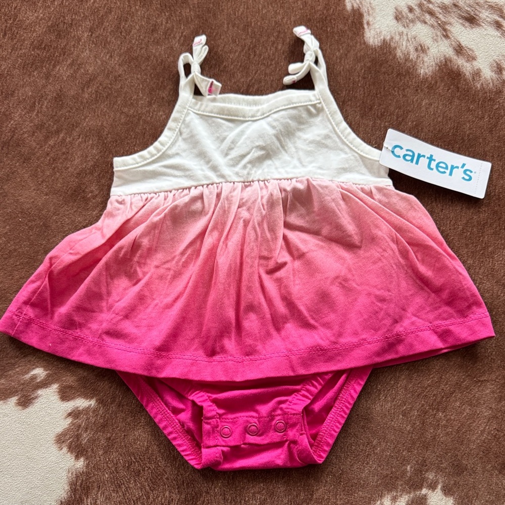 Carter's White-to-Pink Ombre Tie-Shoulder Dress Bodysuit